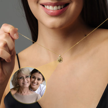 Square Photo Personalised Necklace - Photo Necklace - Photo Projection Necklace Necklace Gold Brother & Sisters